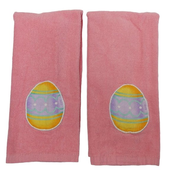 Vintage Easter Egg Hand Towels Pink Embroidered Bathroom 100% Cotton 14.5" x 23" - Picture 1 of 5
